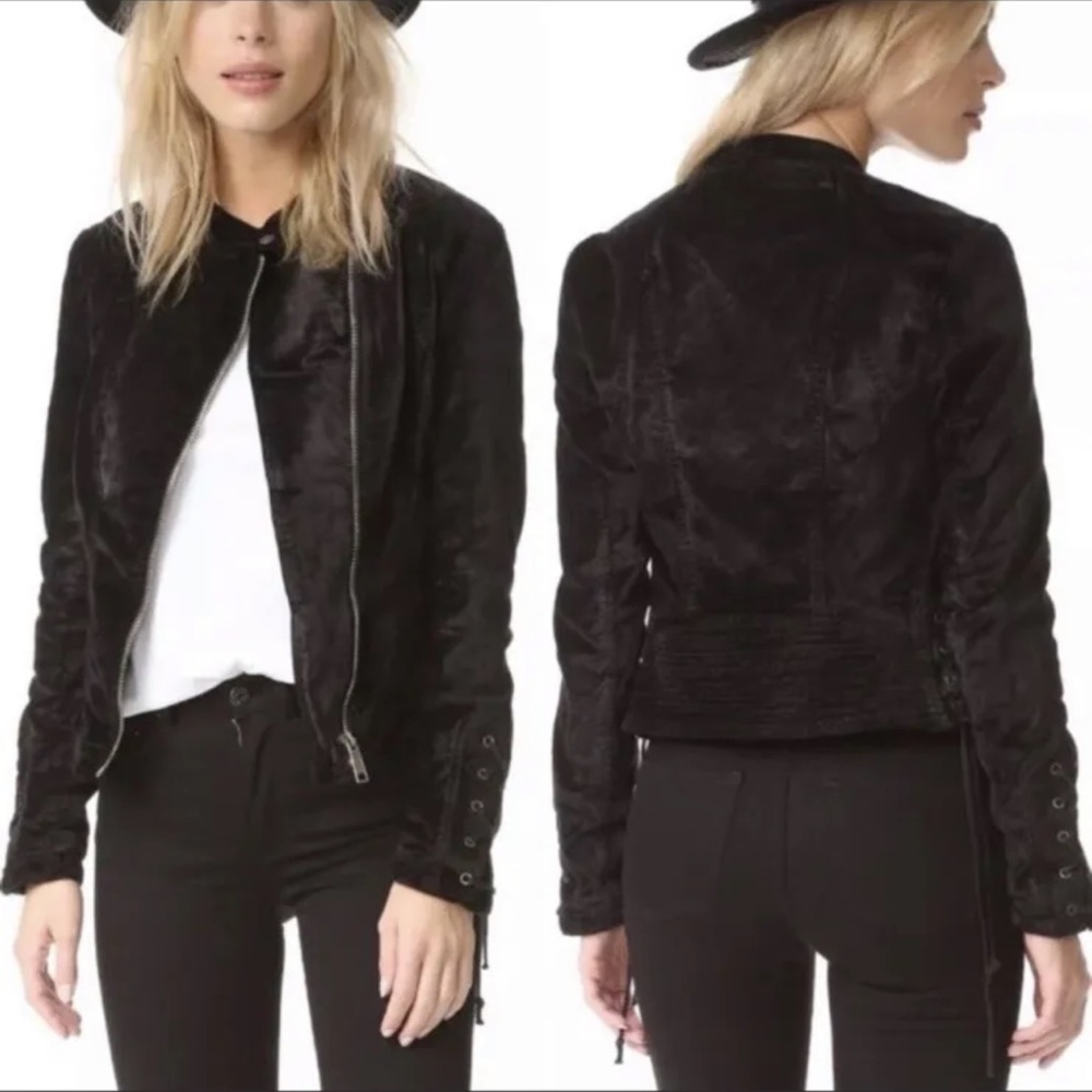 free people lacy black moto velvet jacket